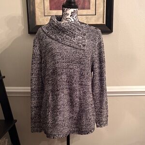 Women's Black and White Sweater with Button Detail